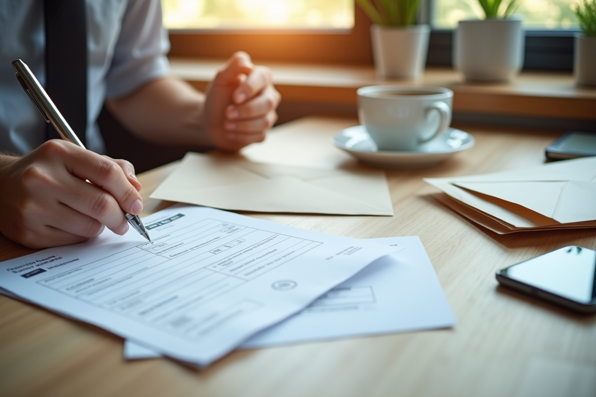 Bureau à domicile organisé avec personne remplissant un formulaire de changement d'adresse