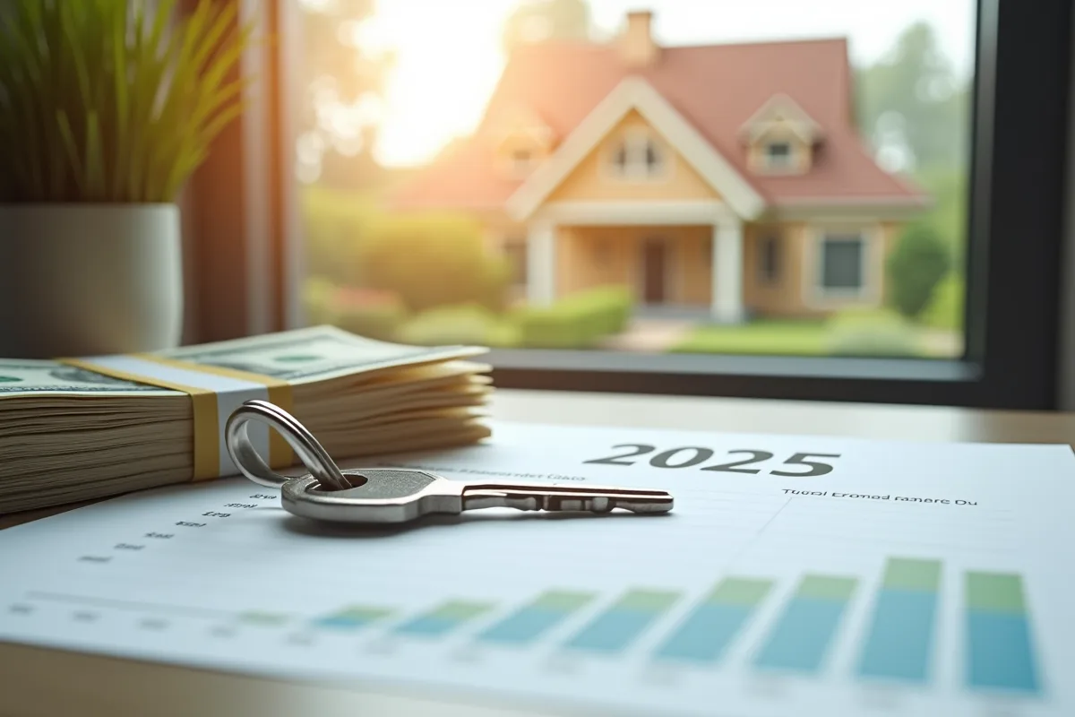 Clé de maison sur document financier avec argent en arrière-plan
