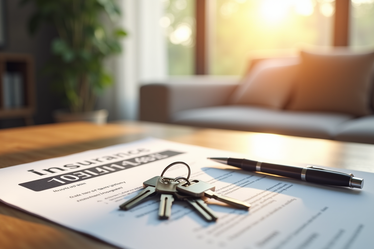 Clés d'appartement sur une table en bois avec documents d'assurance