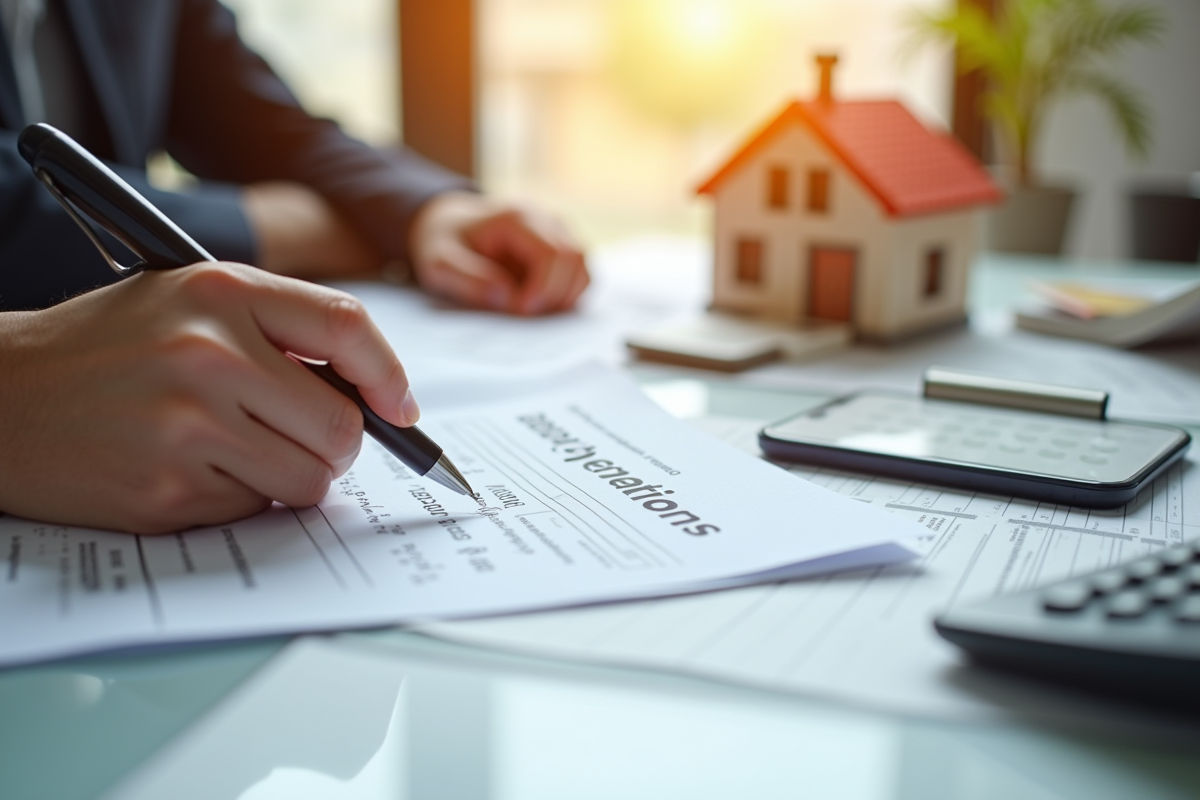 Main tenant tenant des formulaires d application avec une maison miniature