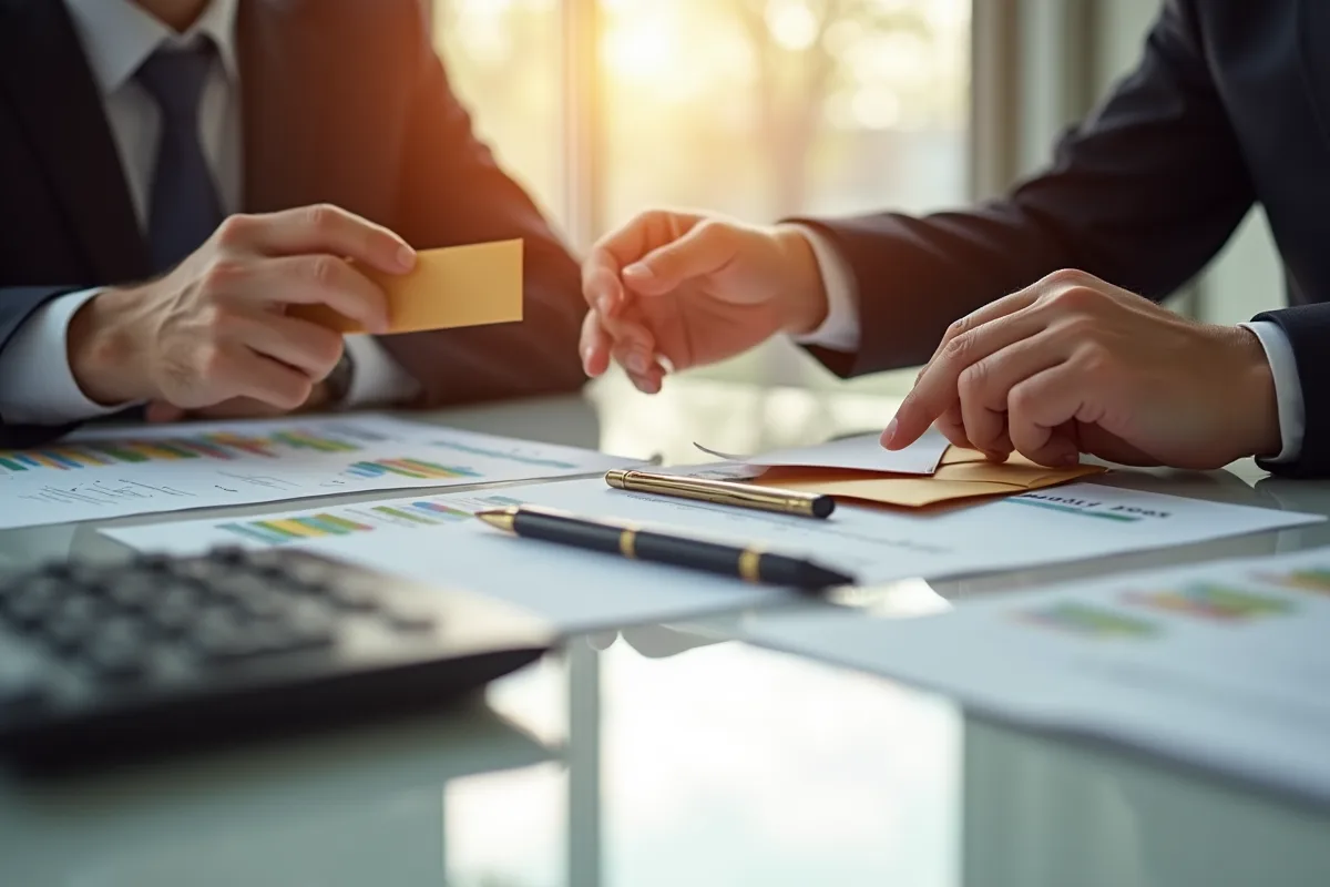 Main échangeant argent et signant documents d