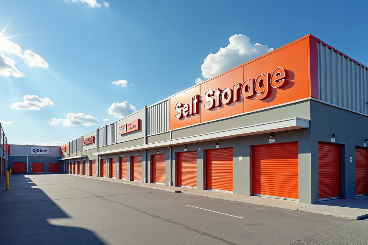 Facilite de selfstockage moderne avec portes colorées
