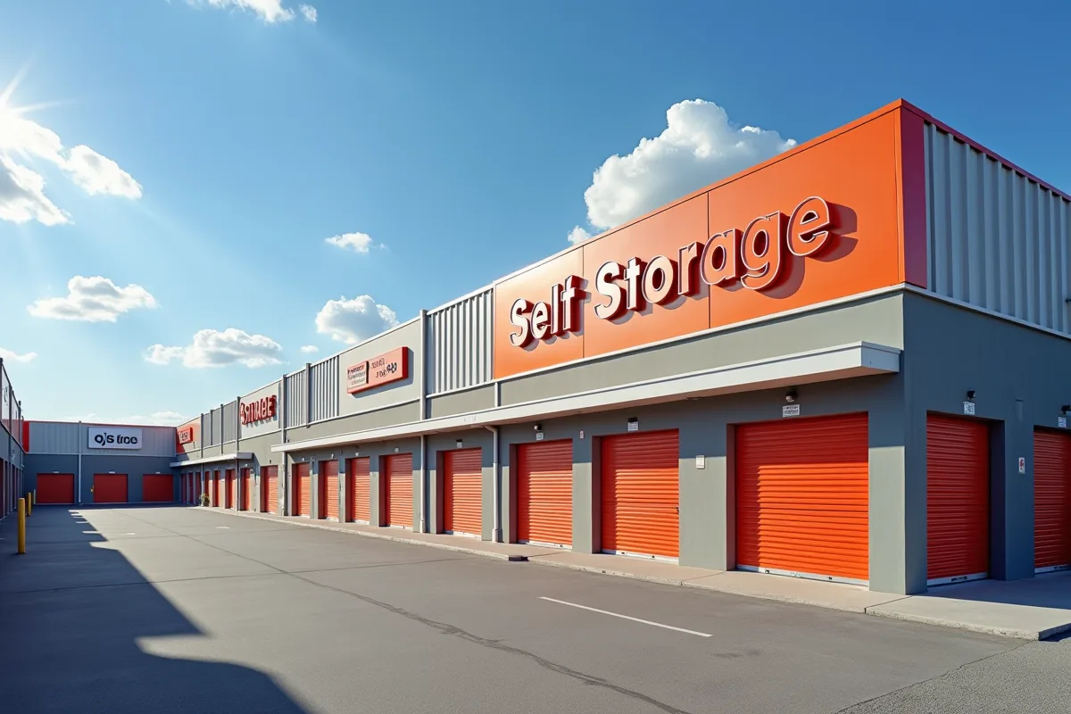 Facilite de selfstockage moderne avec portes colorées