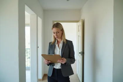 Femme d affaires dans un appartement vide en intérieur moderne