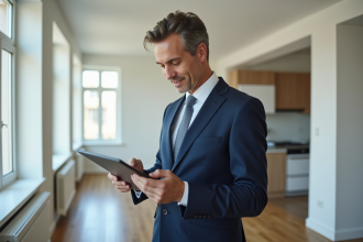 Gestionnaire immobilier en inspection dans un appartement moderne