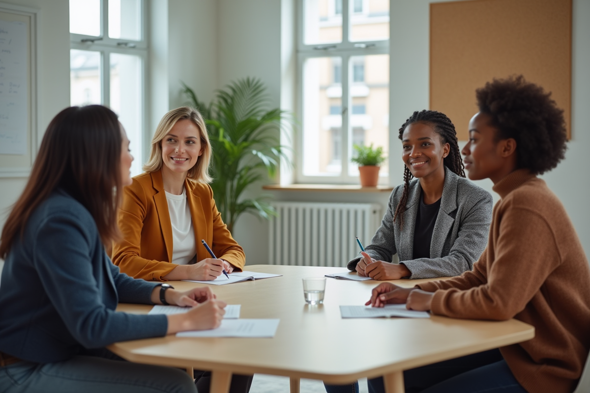 Groupe diversifié en réunion de travail en intérieur