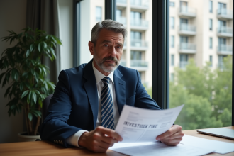 Homme d'âge moyen tenant un document Investissement Pinel