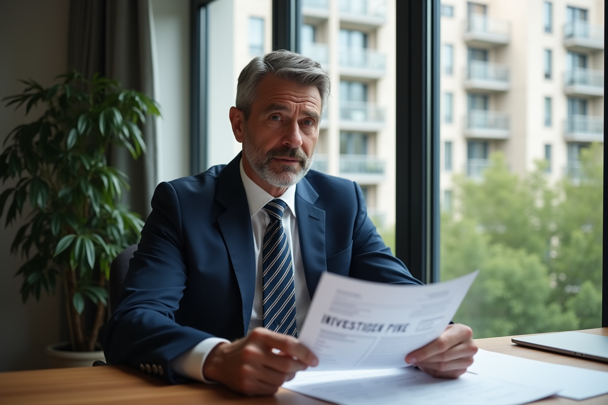 Homme d'âge moyen tenant un document Investissement Pinel