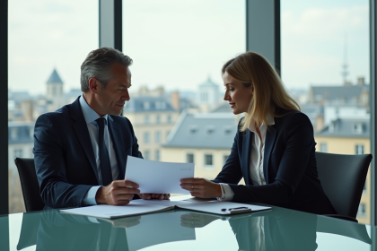 Couple d'affaires discutant de documents de prêt immobilier