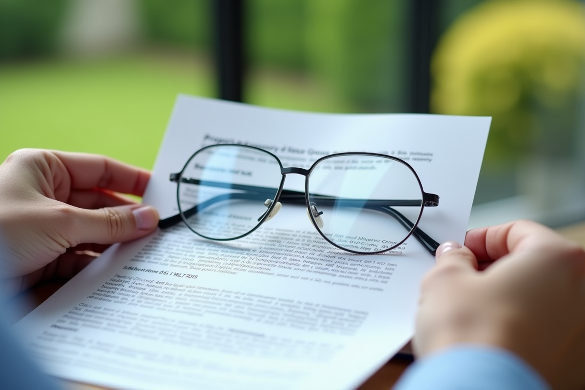 Mains tenant une lettre de taxe foncière avec lunettes modernes