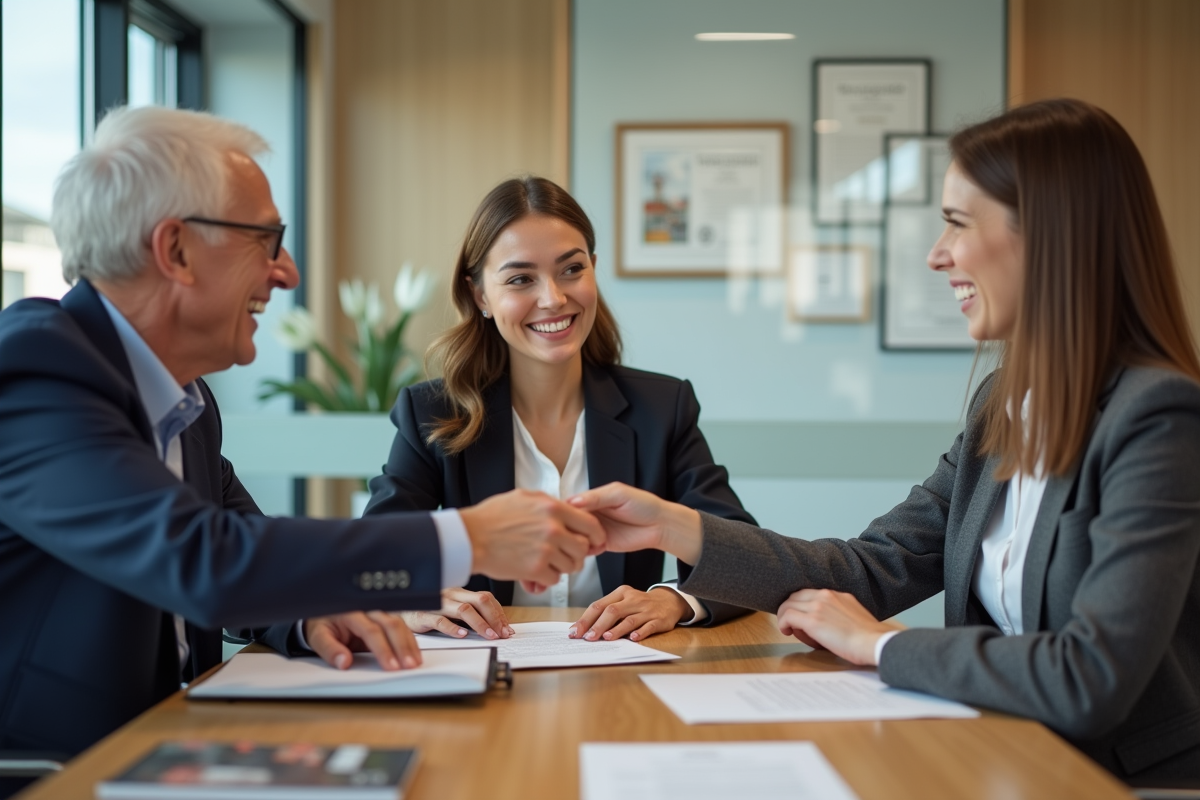 Notaire remettant les clés à un couple lors d