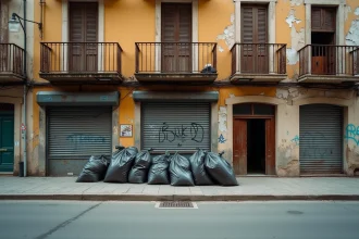 Rue dégradée d'un quartier défavorisé de Nice avec immeubles vétustes et commerces fermés, illustrant les risques d'investissement locatif