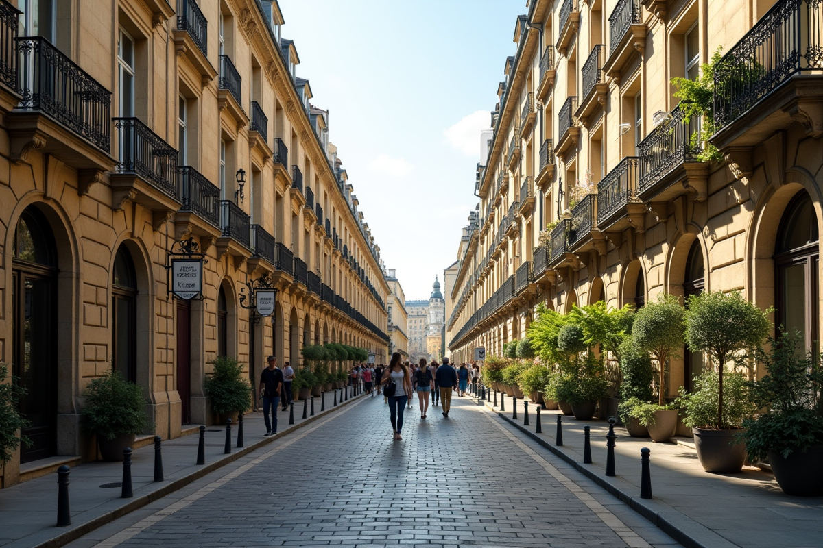 Rue historique avec bâtiments élégants rénovés dans le style 20e siècle