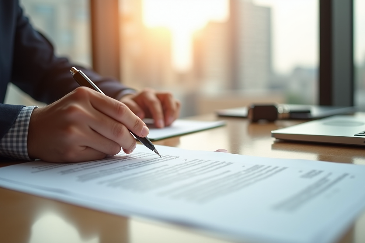 Personne signant un contrat de location dans un bureau lumineux