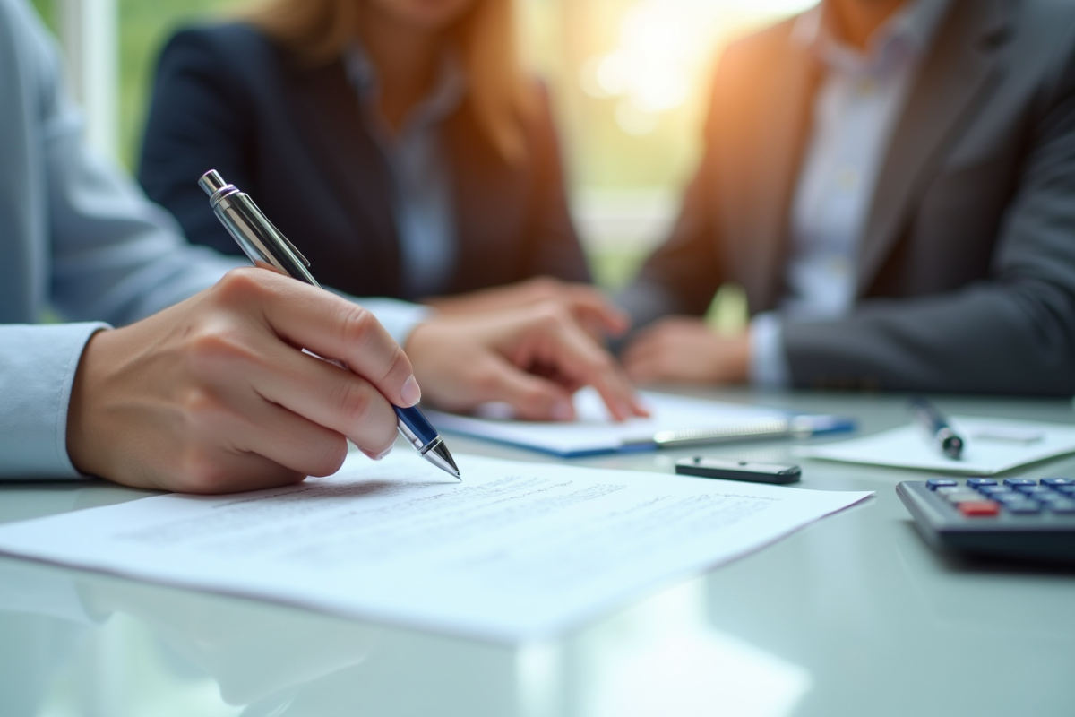 Gros plan sur des mains signant un contrat financier moderne